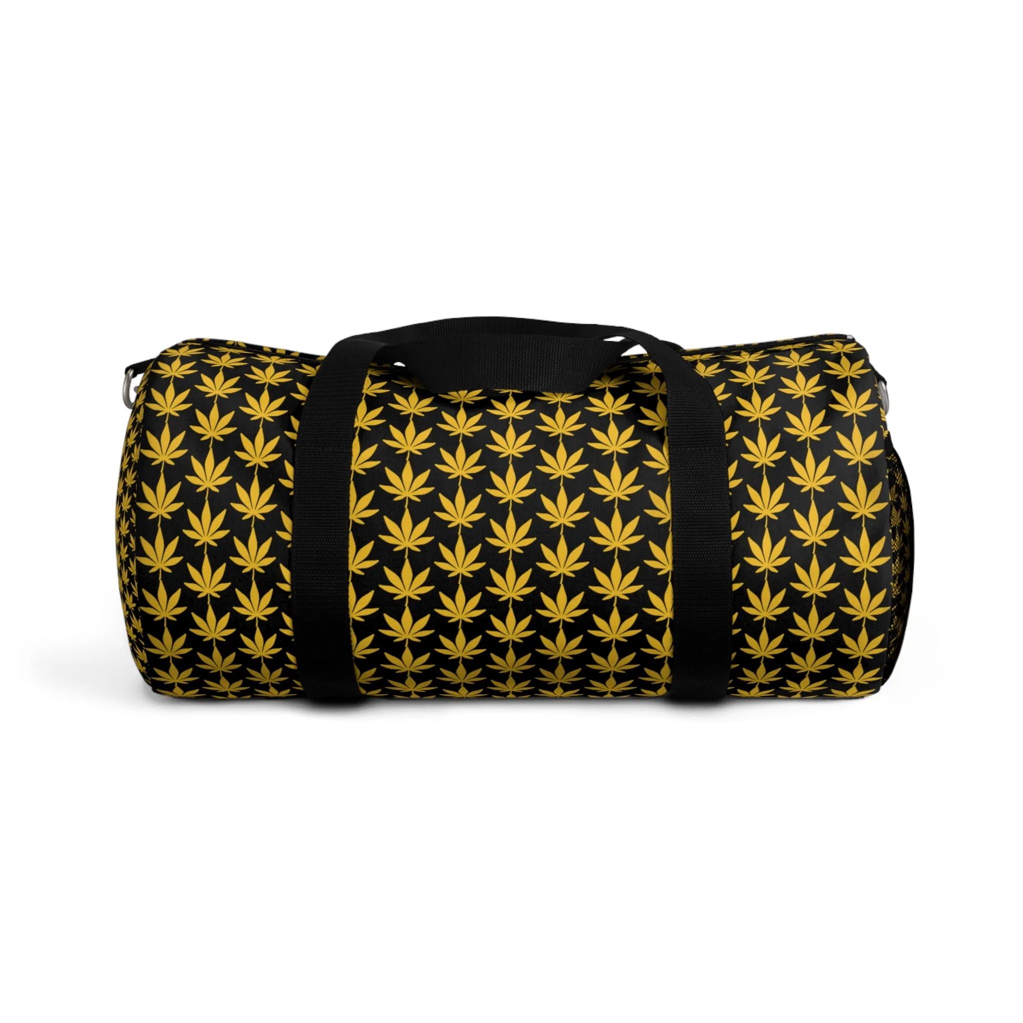 Black And Yellow Cannabis Leaf Duffel Bag