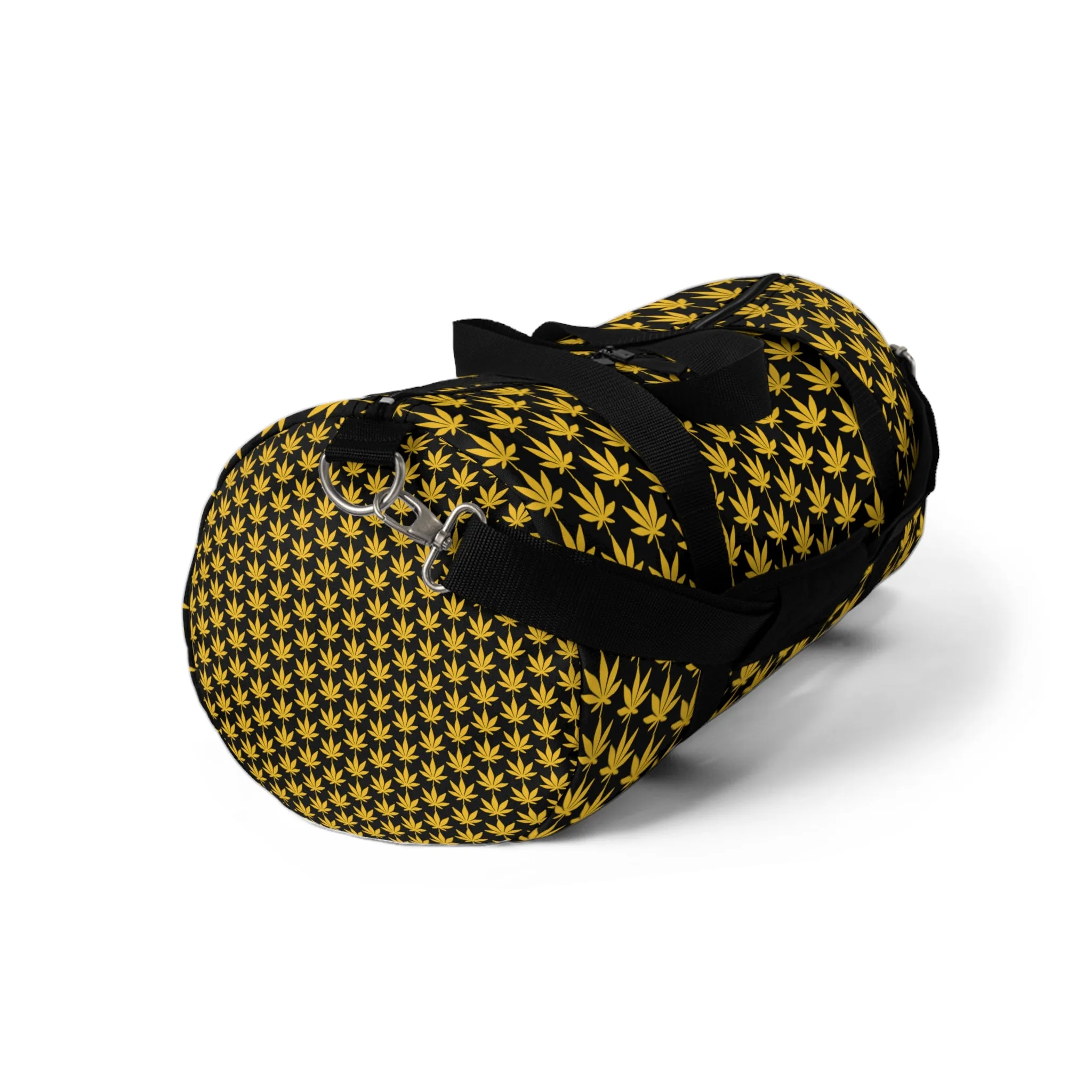 Black And Yellow Cannabis Leaf Duffel Bag