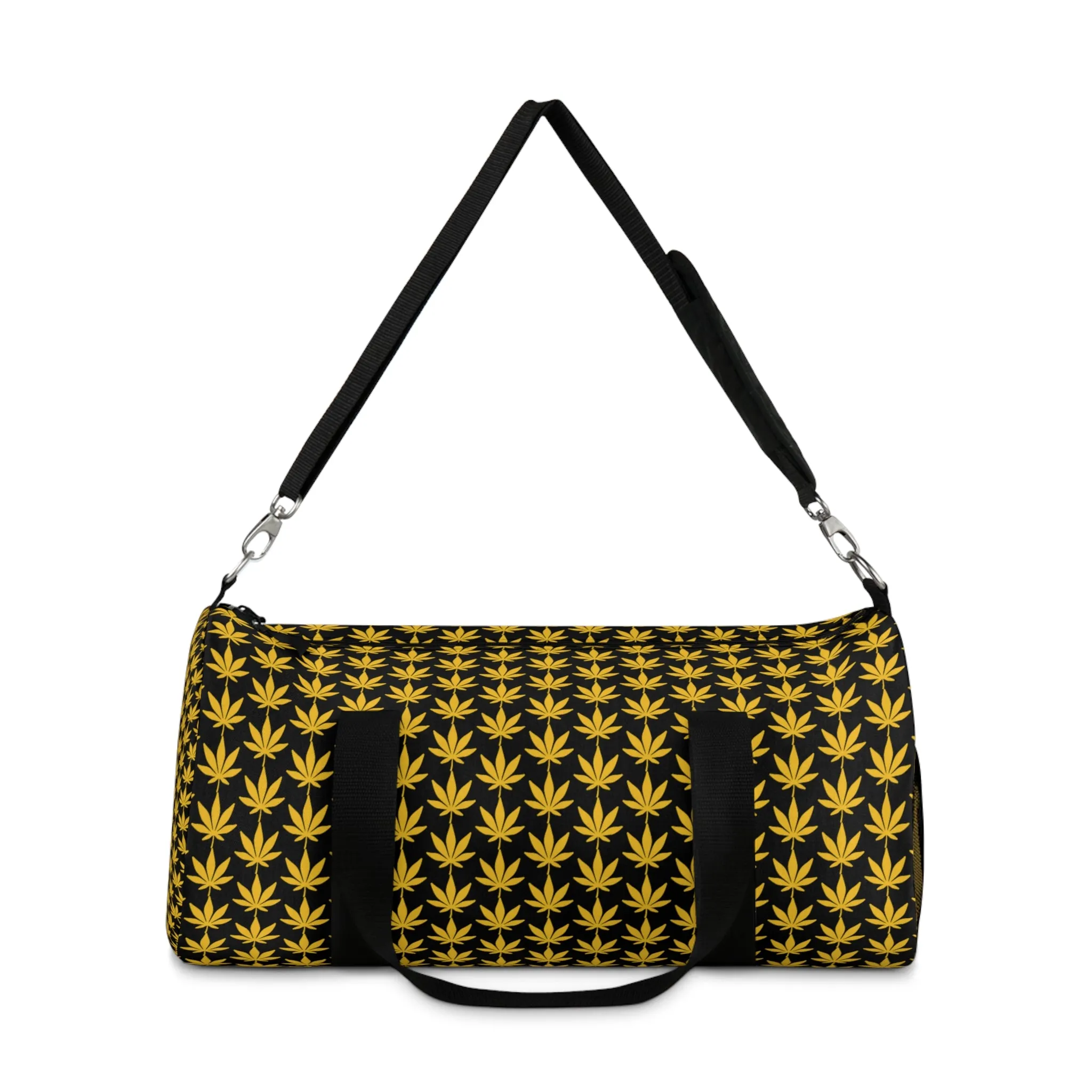 Black And Yellow Cannabis Leaf Duffel Bag