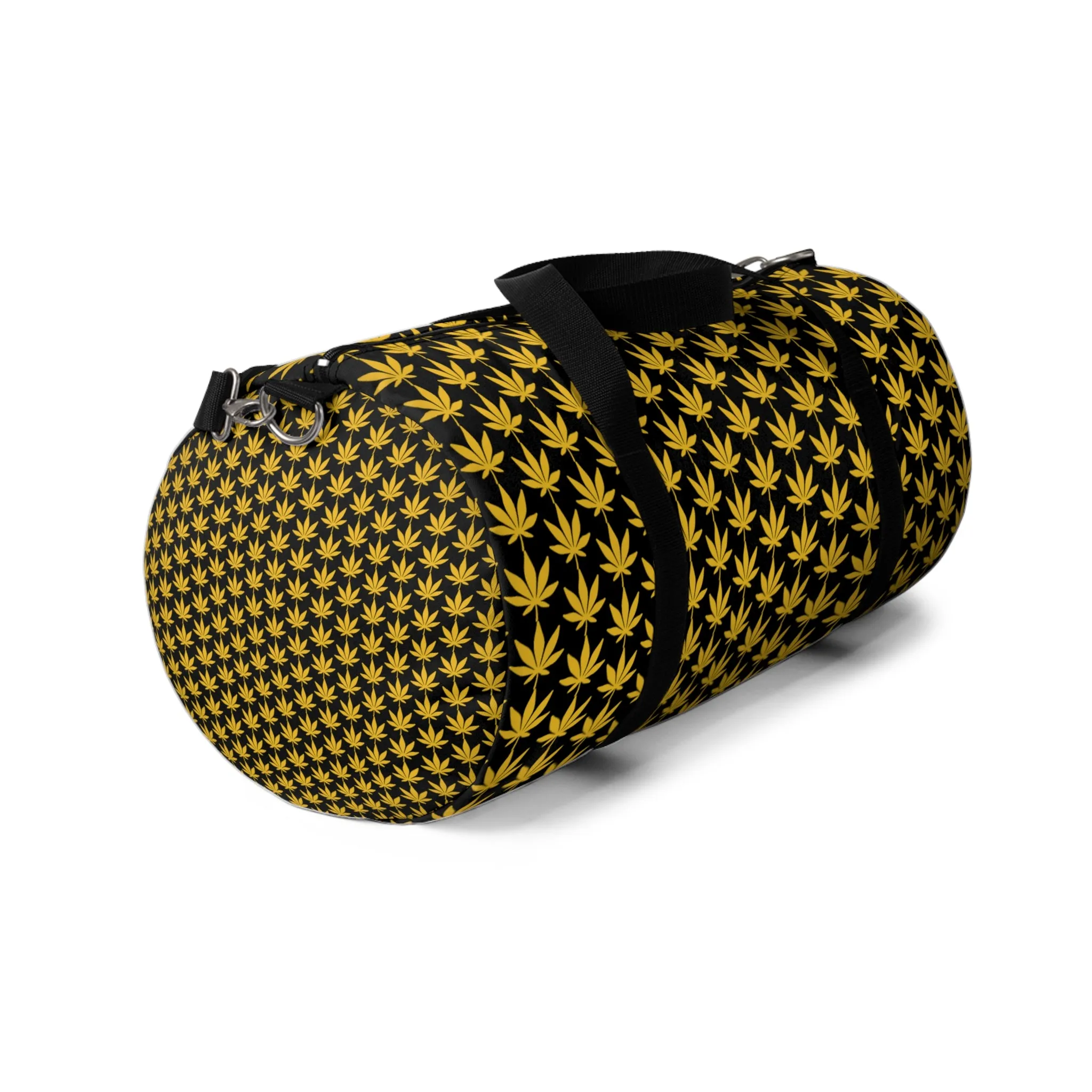 Black And Yellow Cannabis Leaf Duffel Bag