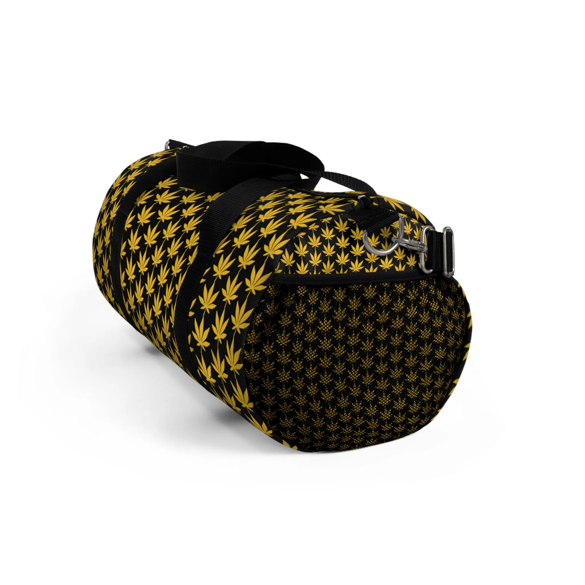 Black And Yellow Cannabis Leaf Duffel Bag
