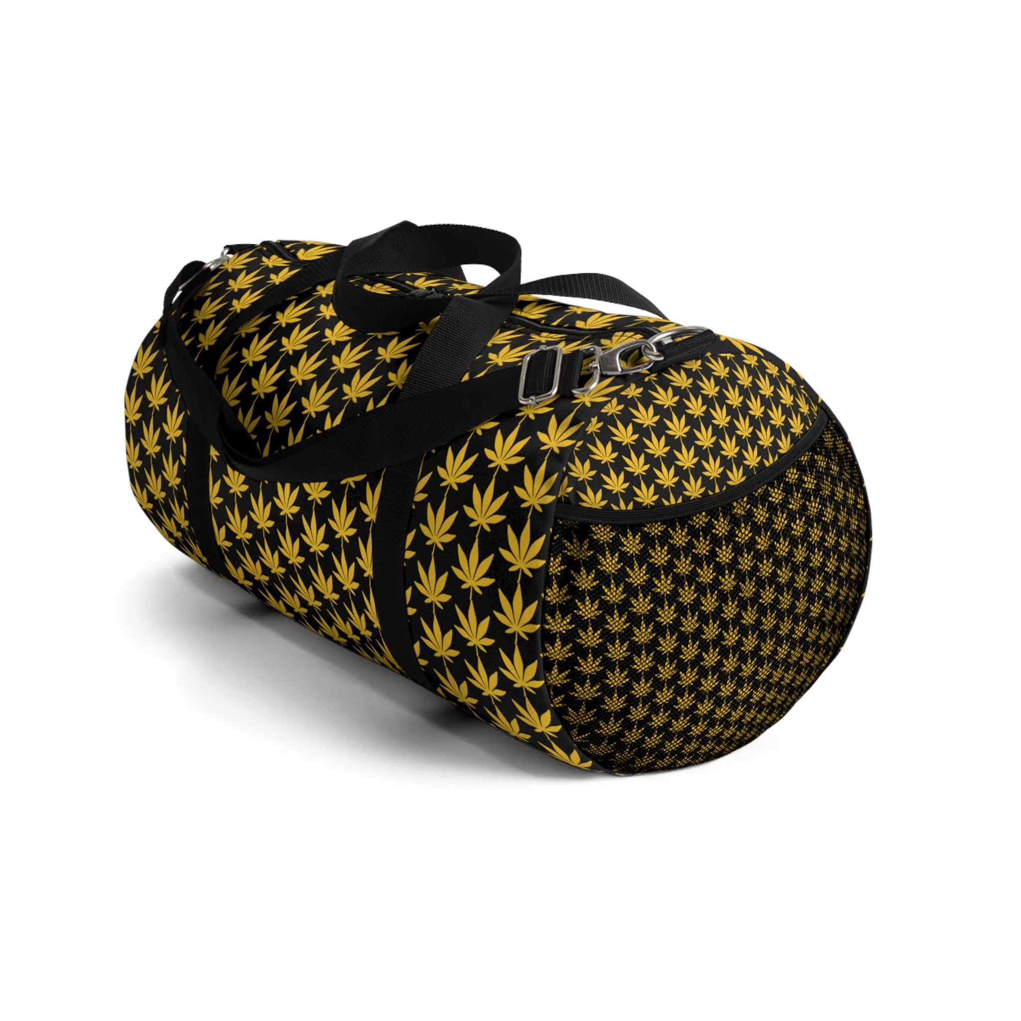 Black And Yellow Cannabis Leaf Duffel Bag