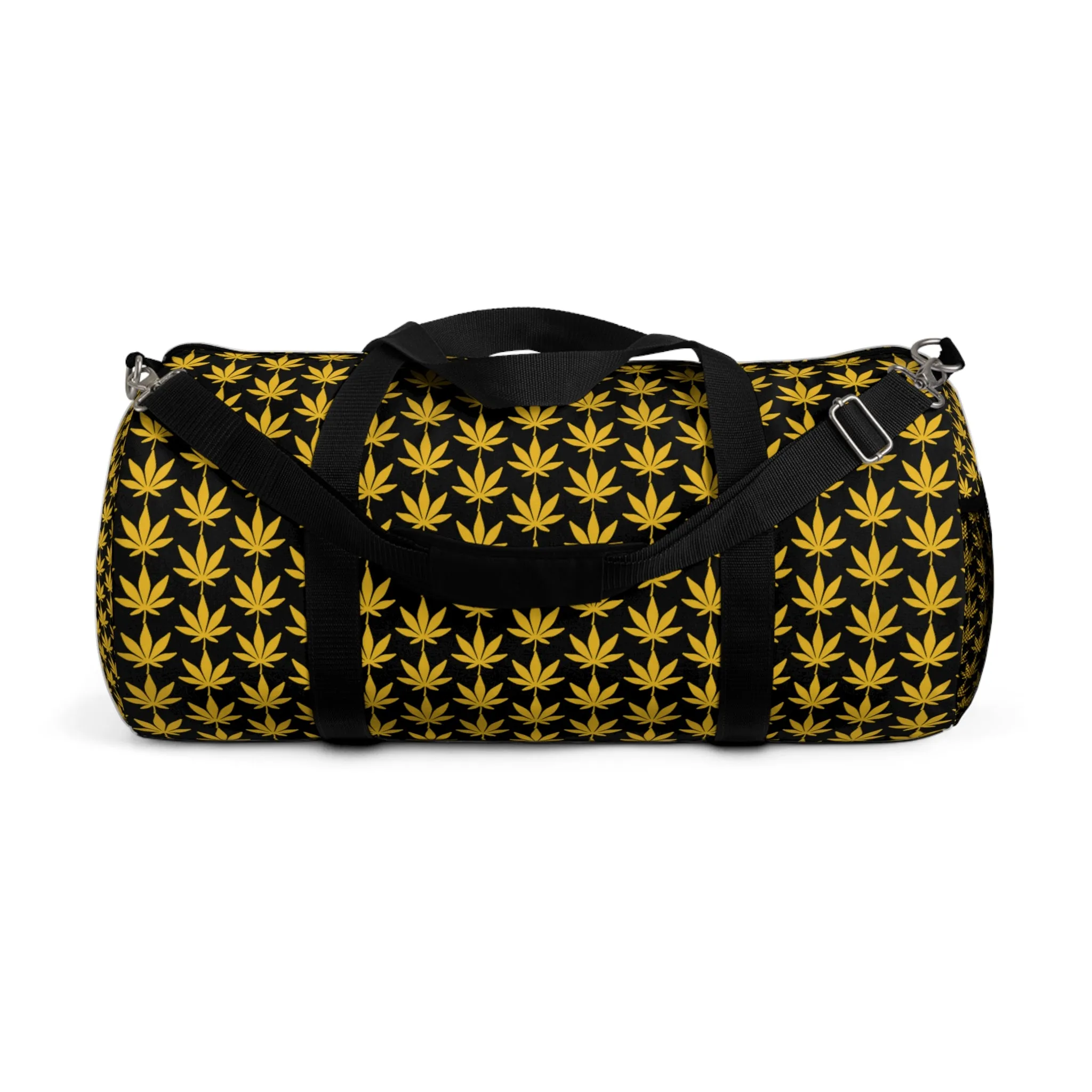 Black And Yellow Cannabis Leaf Duffel Bag