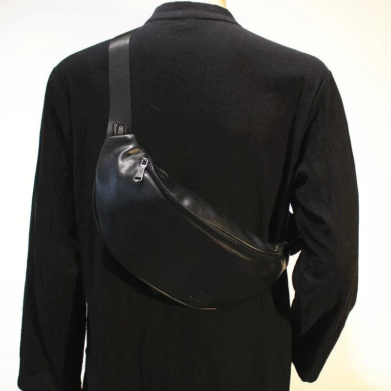 Black Faux Leather Chest Bag
