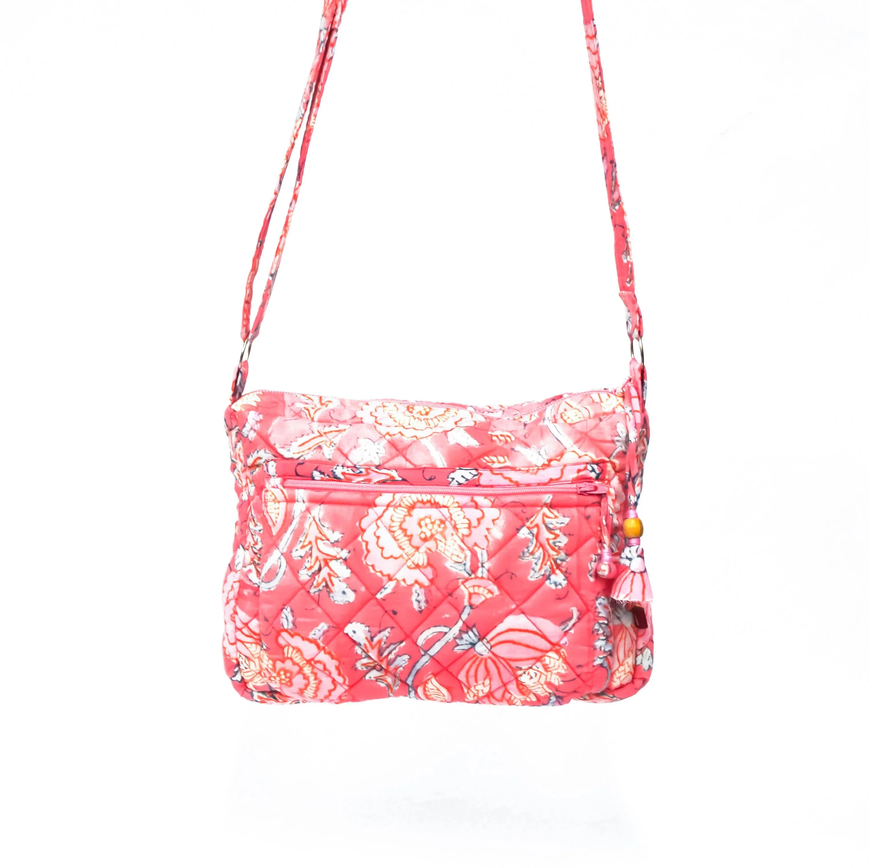 Block Printed Organic Cotton Messenger Bag - Peony Bloom