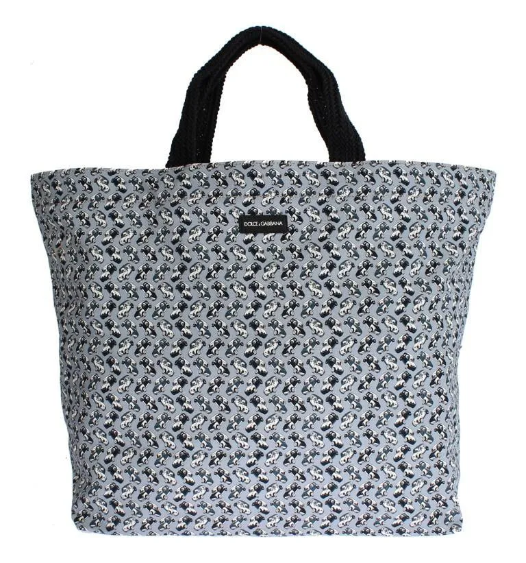 Blue Car Print Cotton Denim Shopping Bag