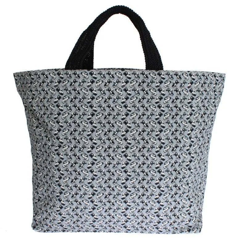 Blue Car Print Cotton Denim Shopping Bag