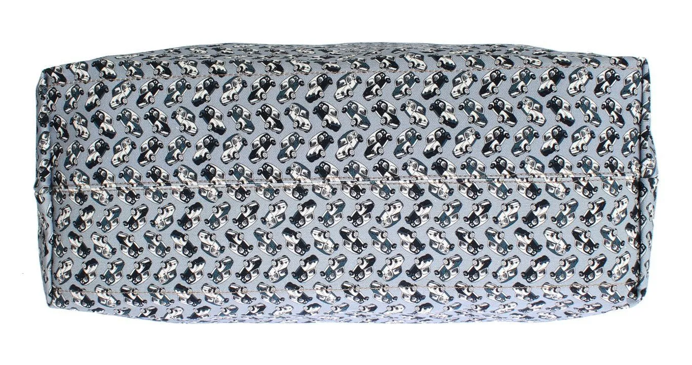 Blue Car Print Cotton Denim Shopping Bag