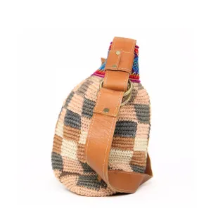 Cabuya Shigra Bag w/ Leather Strap & Andean Pattern Square Design Blue Strap