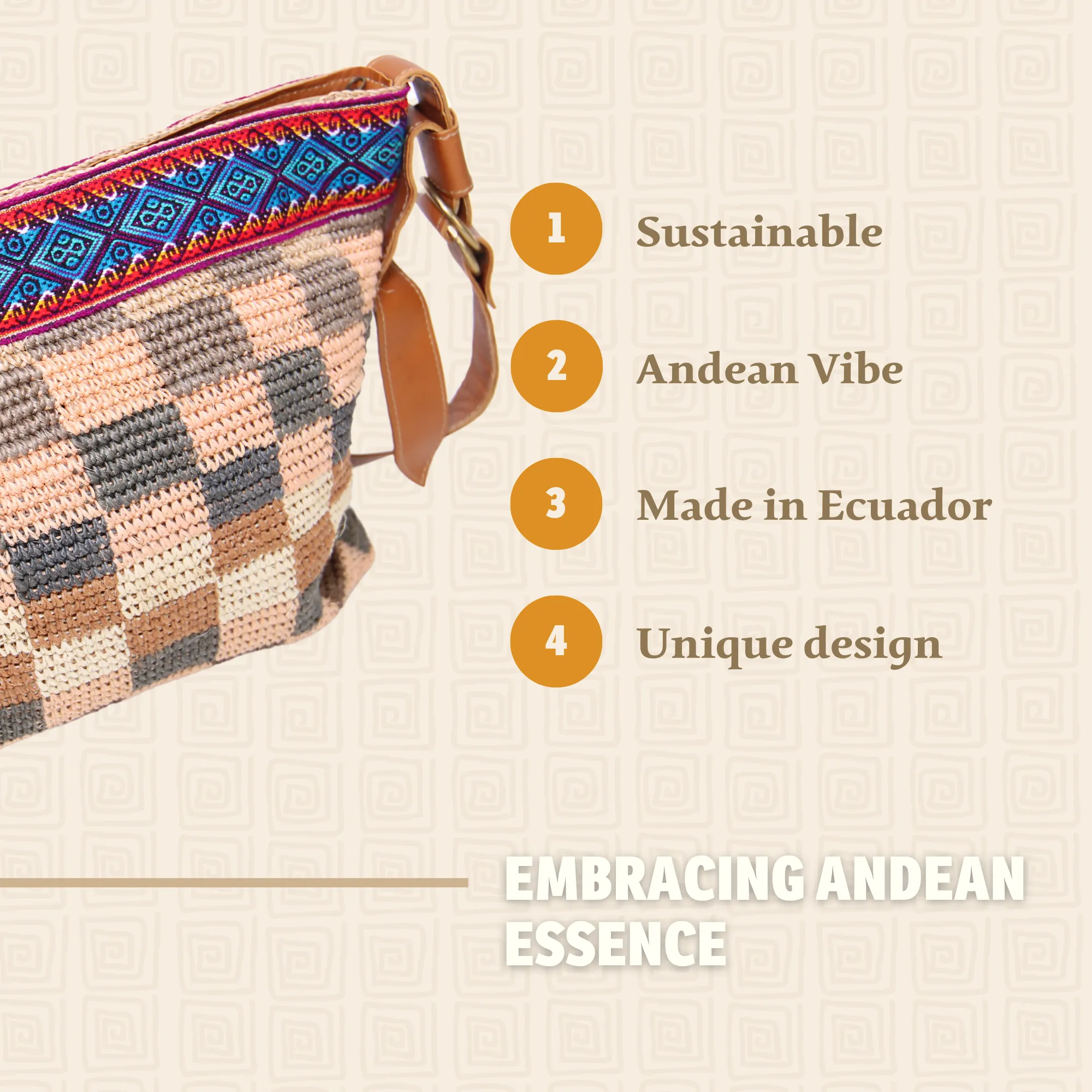 Cabuya Shigra Bag w/ Leather Strap & Andean Pattern Square Design Blue Strap