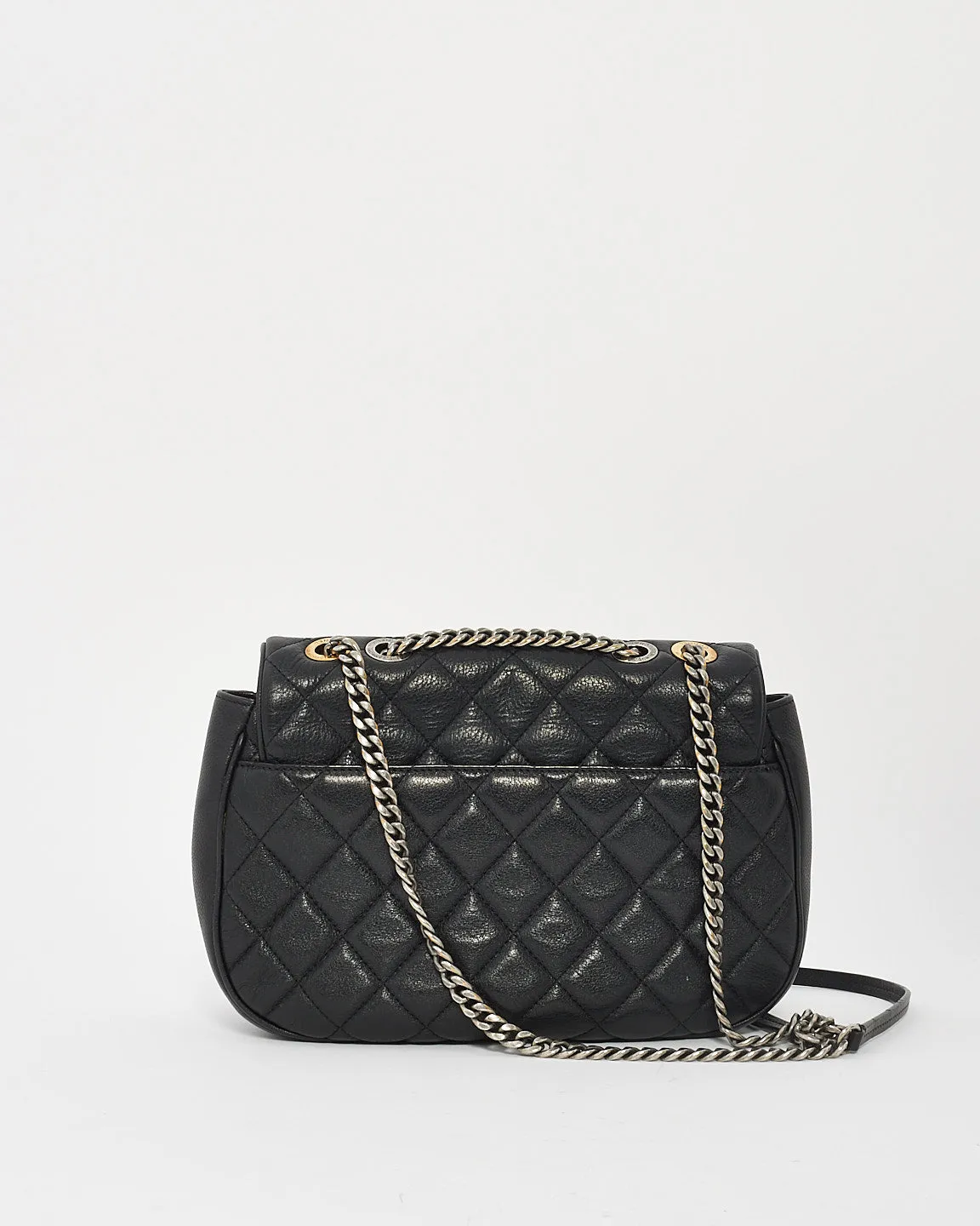 Chanel Black Grained Leather Two Tone CC Logo Casual Pocket Messenger Flap Bag