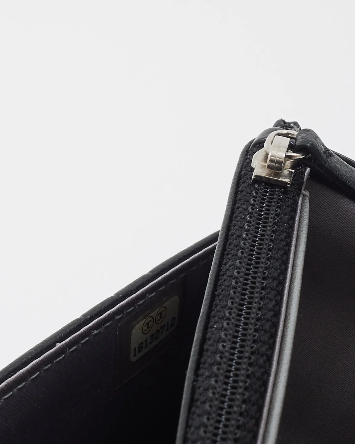 Chanel Black Leather Camellia Embossed Wallet On Chain