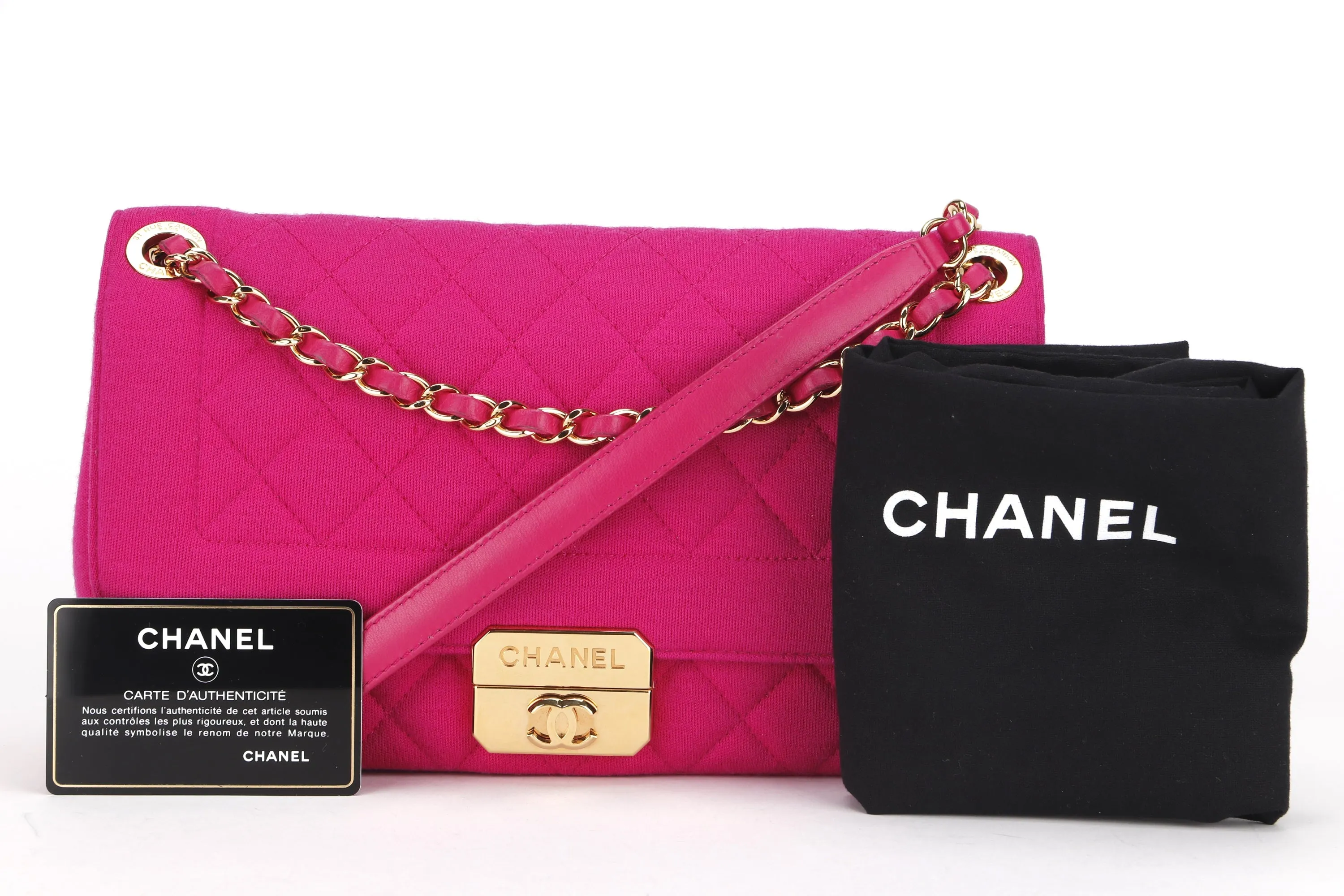 CHANEL CHIC WITH ME FLAP (2016xxxx) LARGE PINK JERSEY GOLD HARDWARE, WITH CARD & DUST COVER