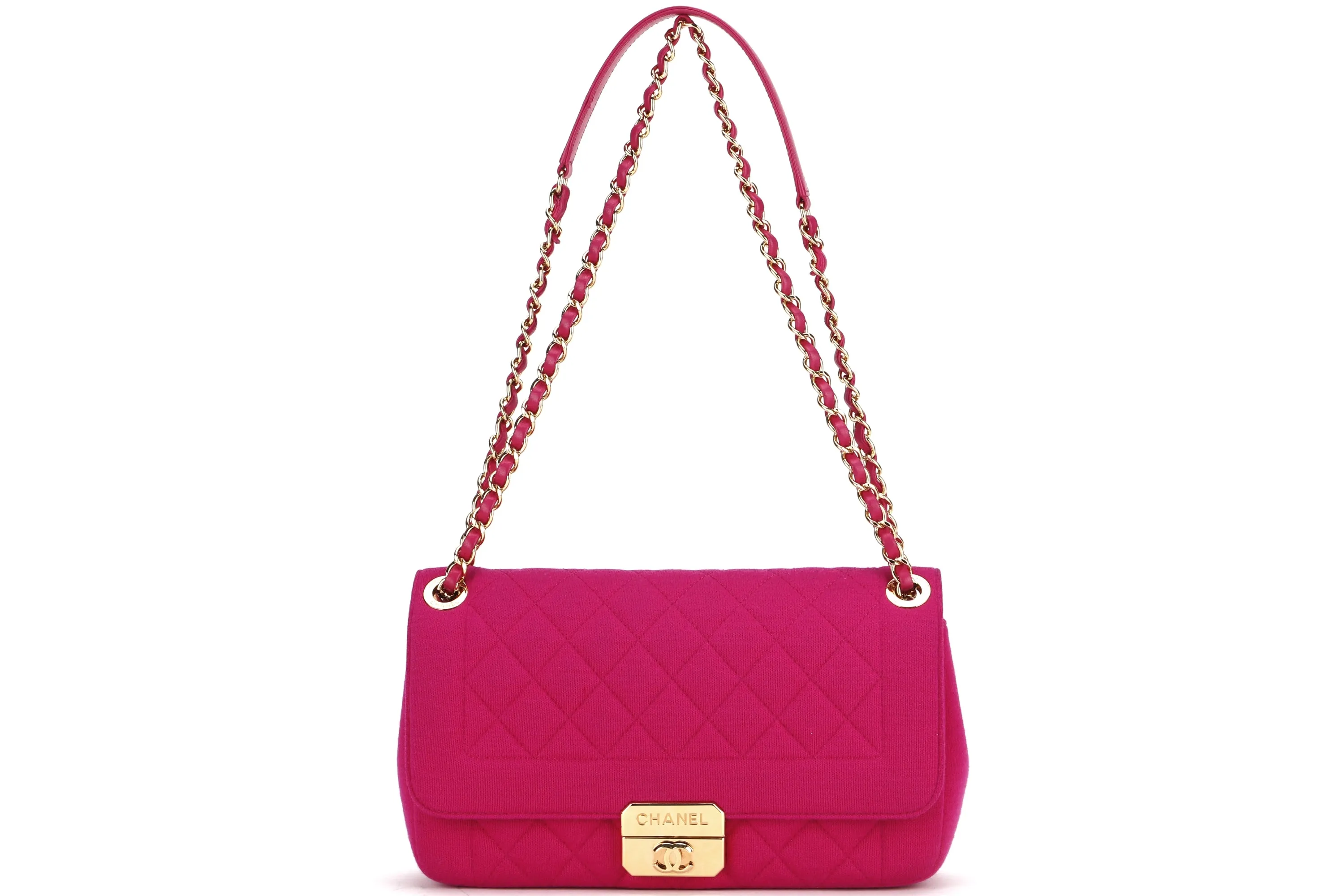 CHANEL CHIC WITH ME FLAP (2016xxxx) LARGE PINK JERSEY GOLD HARDWARE, WITH CARD & DUST COVER