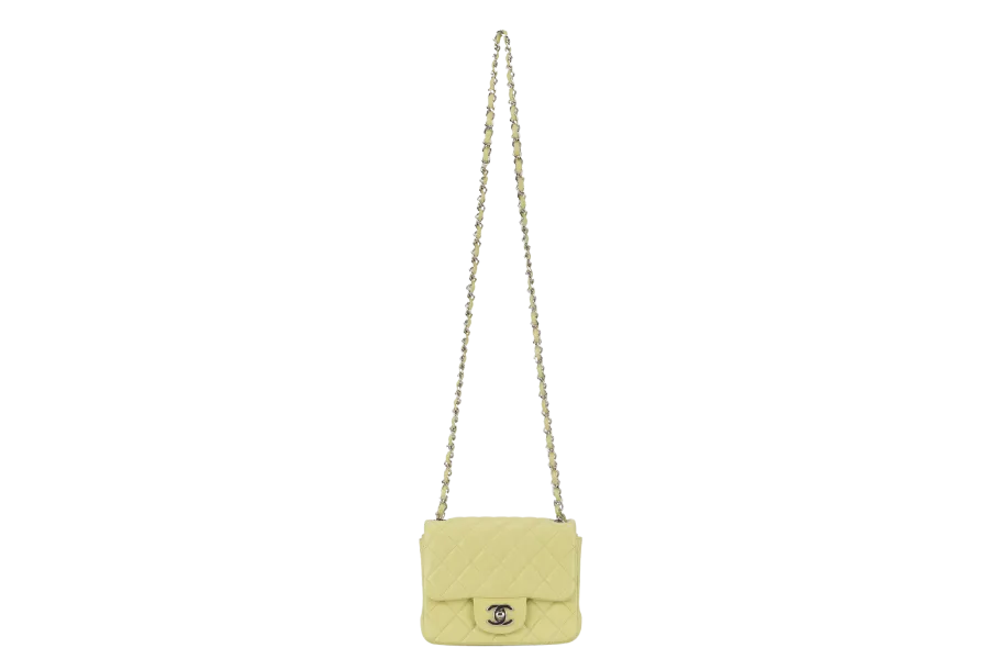 CHANEL CLASSIC FLAP MINI LIME (1468xxxx) LAMBSKIN SILVER HARDWARE NO CARD WITH DUST COVER