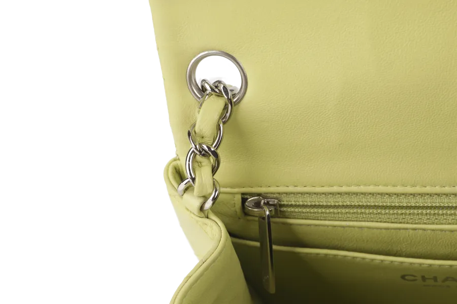 CHANEL CLASSIC FLAP MINI LIME (1468xxxx) LAMBSKIN SILVER HARDWARE NO CARD WITH DUST COVER