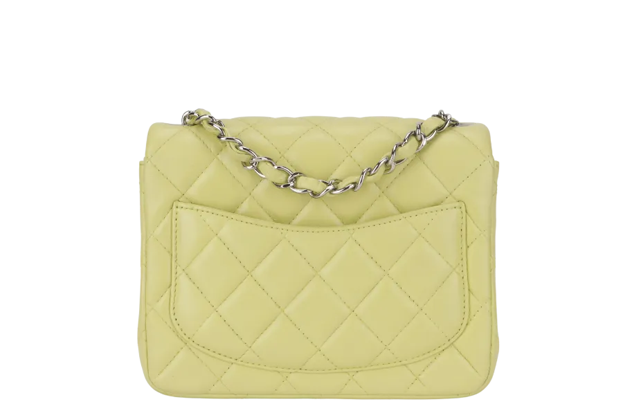 CHANEL CLASSIC FLAP MINI LIME (1468xxxx) LAMBSKIN SILVER HARDWARE NO CARD WITH DUST COVER