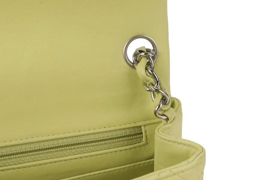 CHANEL CLASSIC FLAP MINI LIME (1468xxxx) LAMBSKIN SILVER HARDWARE NO CARD WITH DUST COVER