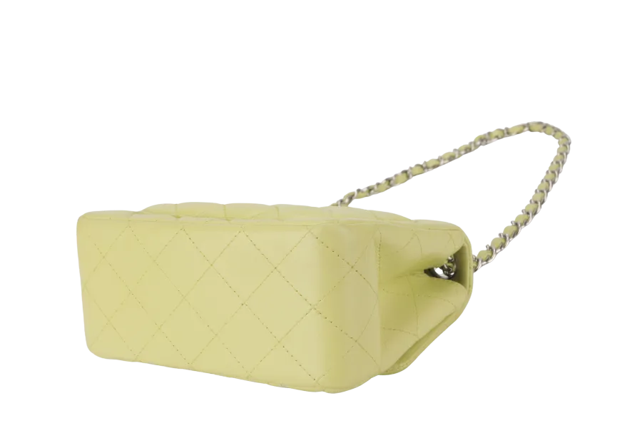CHANEL CLASSIC FLAP MINI LIME (1468xxxx) LAMBSKIN SILVER HARDWARE NO CARD WITH DUST COVER