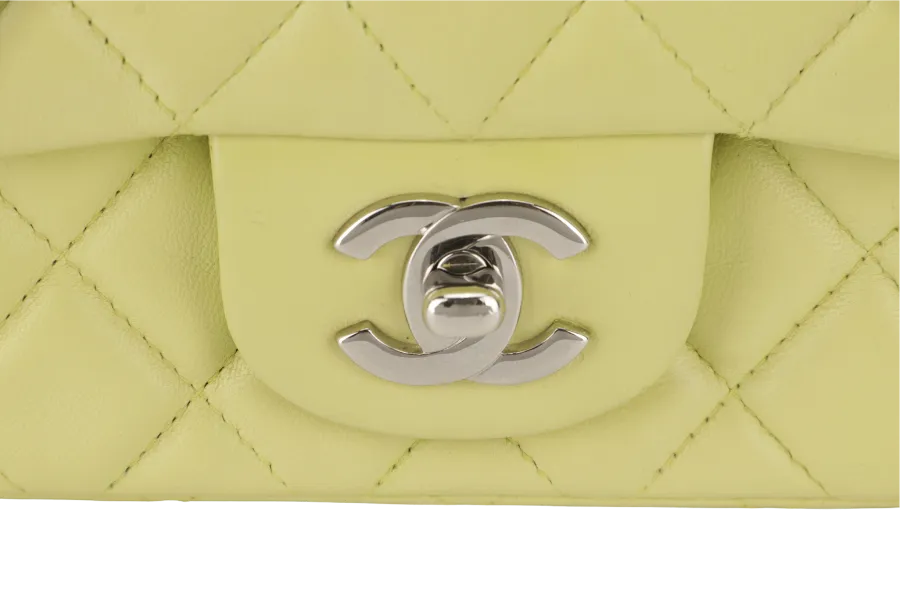 CHANEL CLASSIC FLAP MINI LIME (1468xxxx) LAMBSKIN SILVER HARDWARE NO CARD WITH DUST COVER