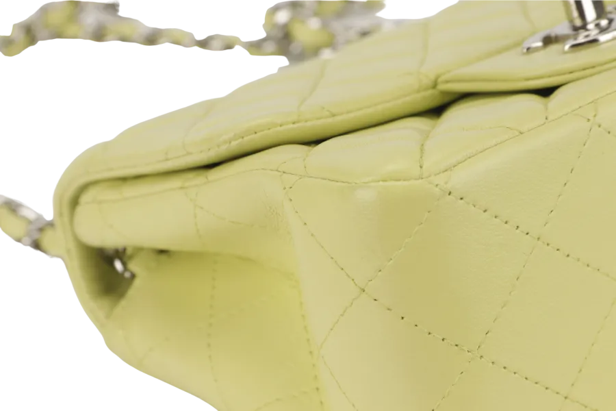 CHANEL CLASSIC FLAP MINI LIME (1468xxxx) LAMBSKIN SILVER HARDWARE NO CARD WITH DUST COVER