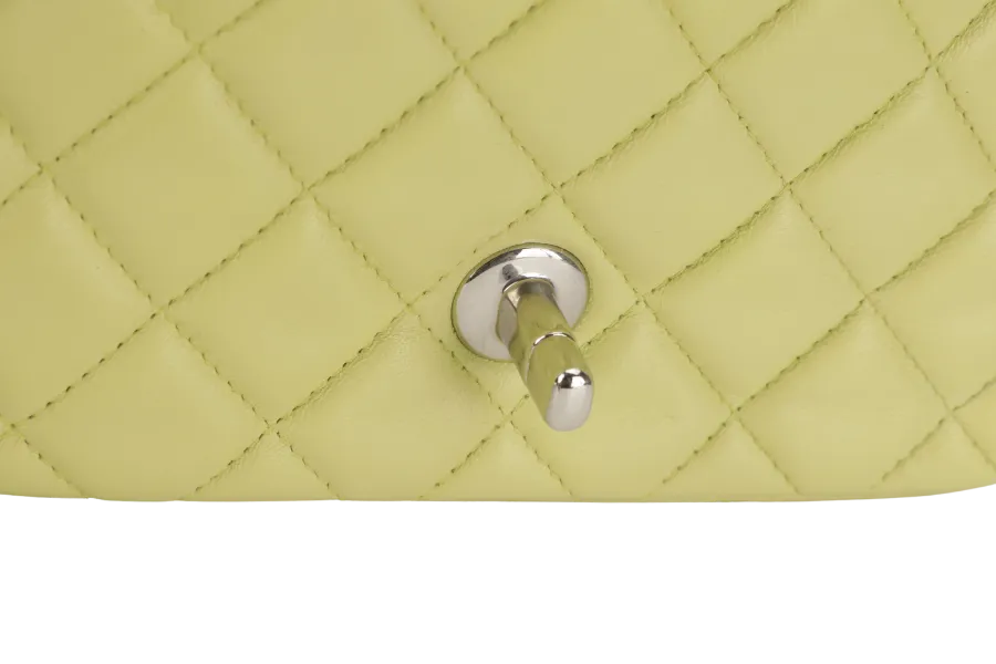 CHANEL CLASSIC FLAP MINI LIME (1468xxxx) LAMBSKIN SILVER HARDWARE NO CARD WITH DUST COVER