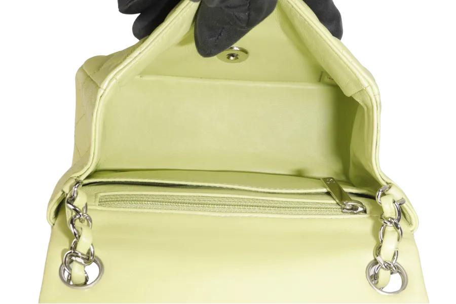 CHANEL CLASSIC FLAP MINI LIME (1468xxxx) LAMBSKIN SILVER HARDWARE NO CARD WITH DUST COVER