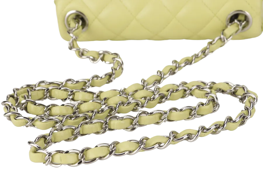 CHANEL CLASSIC FLAP MINI LIME (1468xxxx) LAMBSKIN SILVER HARDWARE NO CARD WITH DUST COVER