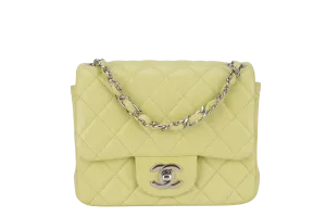 CHANEL CLASSIC FLAP MINI LIME (1468xxxx) LAMBSKIN SILVER HARDWARE NO CARD WITH DUST COVER