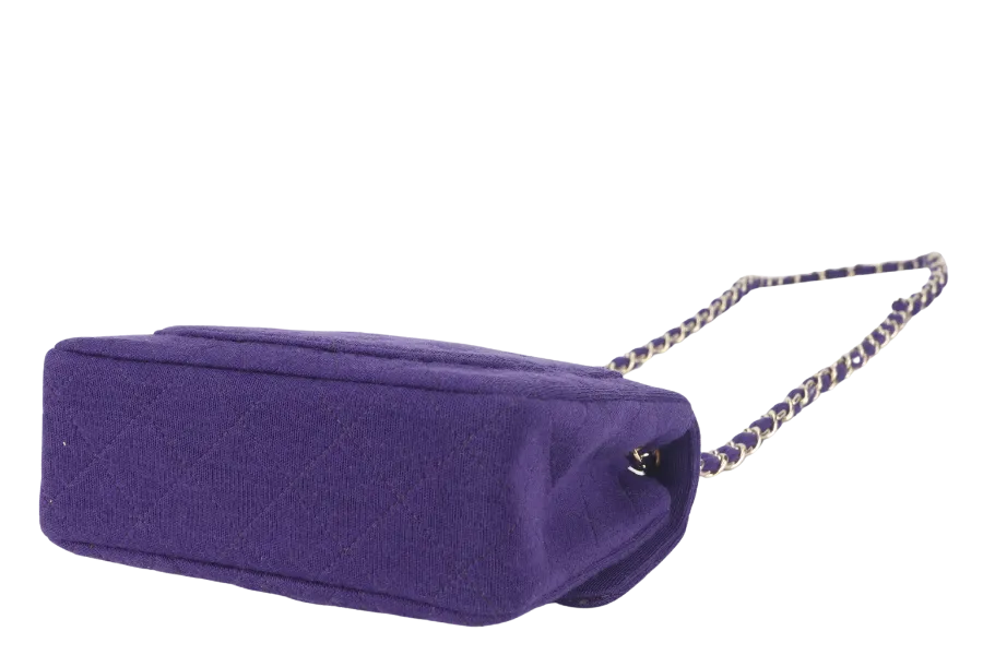 CHANEL CLASSIC FLAP MINI SQUARE (648xxxx) PURPLE JERSEY GOLD HARDWARE WITH DUST COVER AND CARD