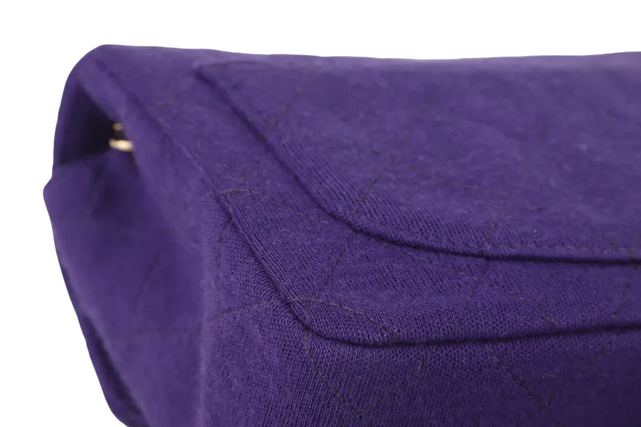 CHANEL CLASSIC FLAP MINI SQUARE (648xxxx) PURPLE JERSEY GOLD HARDWARE WITH DUST COVER AND CARD