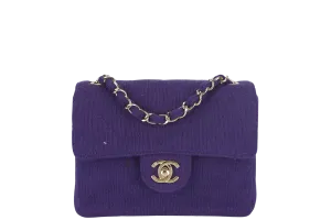 CHANEL CLASSIC FLAP MINI SQUARE (648xxxx) PURPLE JERSEY GOLD HARDWARE WITH DUST COVER AND CARD
