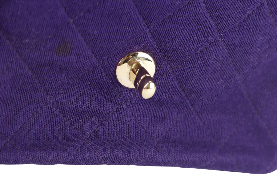 CHANEL CLASSIC FLAP MINI SQUARE (648xxxx) PURPLE JERSEY GOLD HARDWARE WITH DUST COVER AND CARD