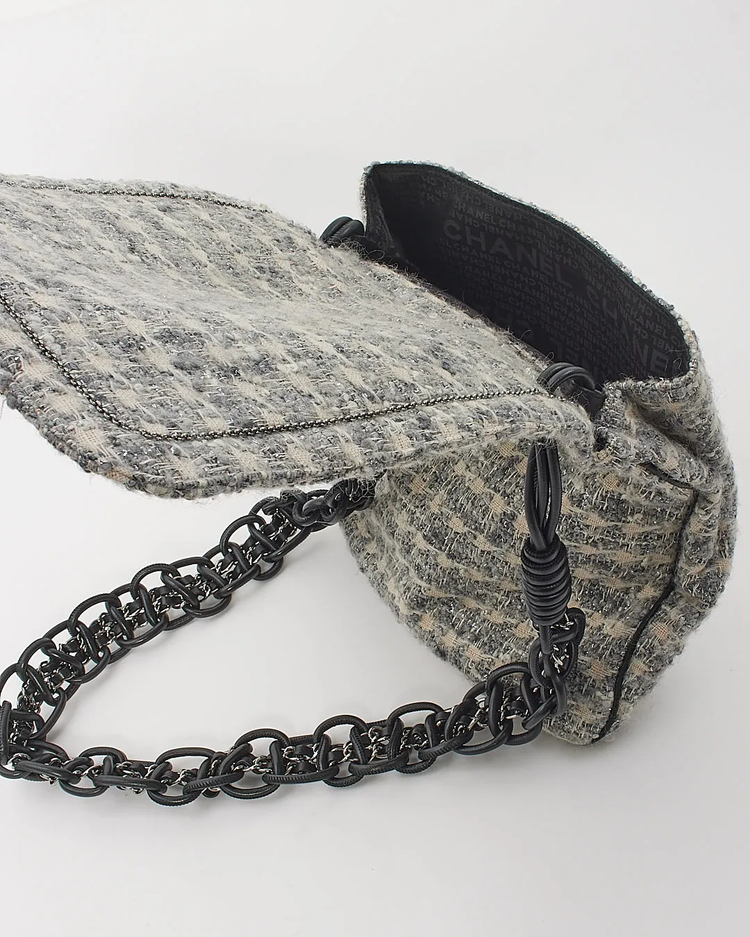 Chanel Grey Tweed Camelia Messenger Bag