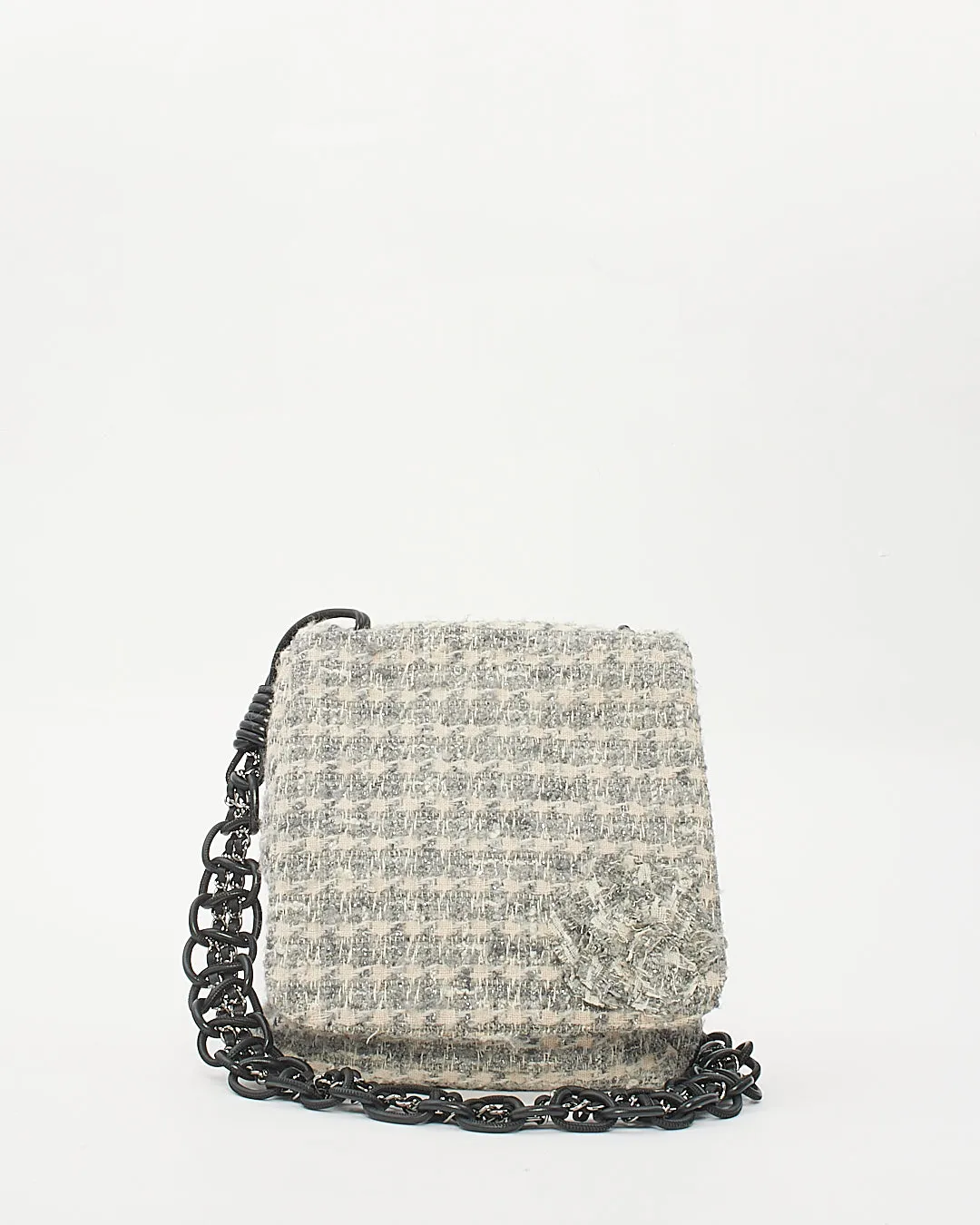 Chanel Grey Tweed Camelia Messenger Bag