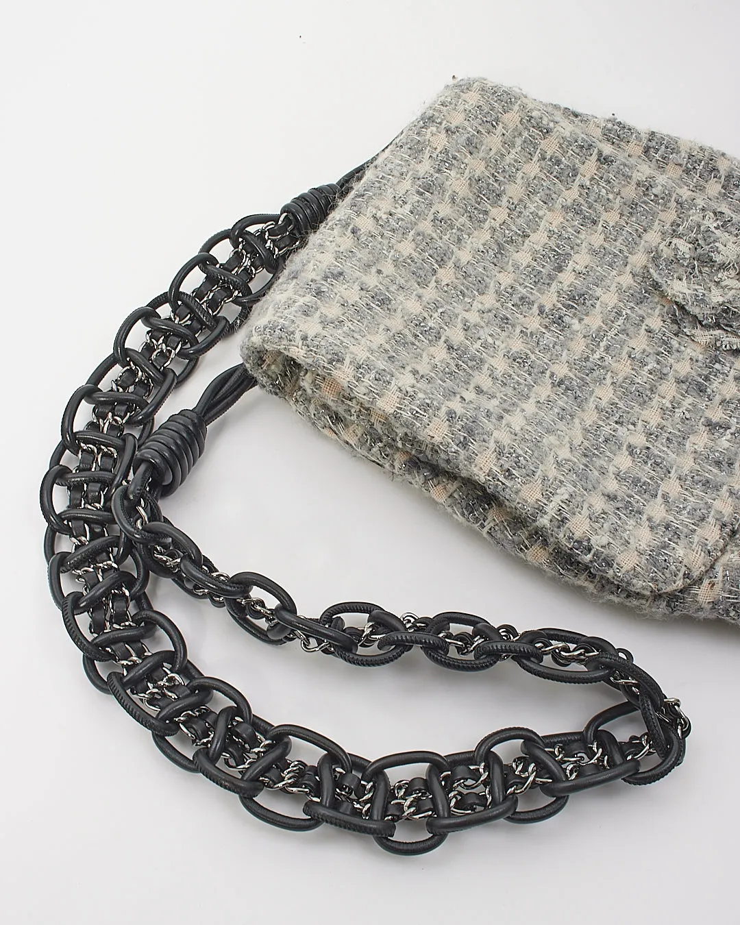 Chanel Grey Tweed Camelia Messenger Bag