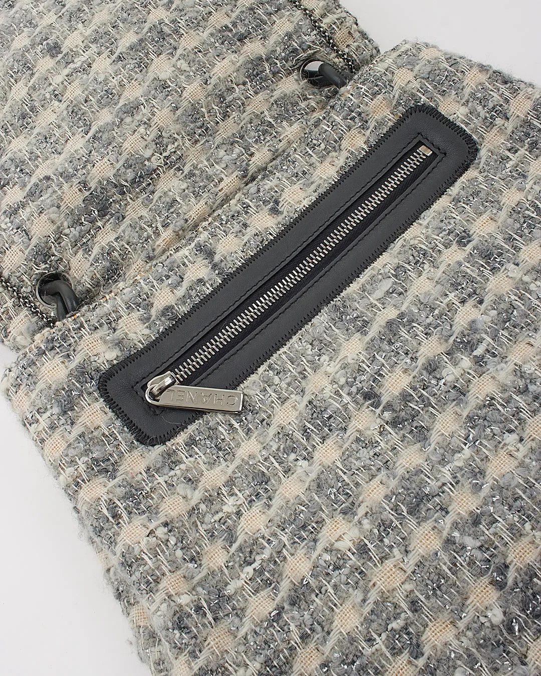 Chanel Grey Tweed Camelia Messenger Bag