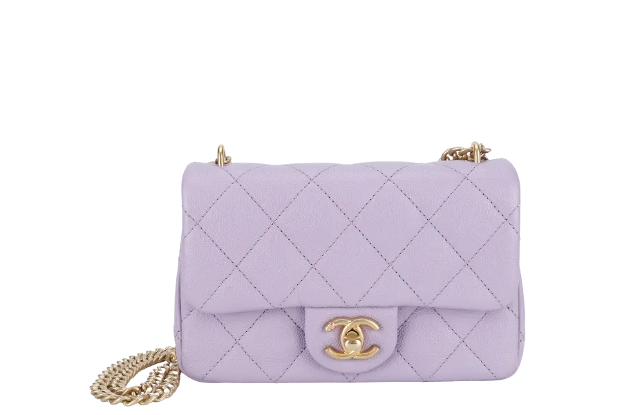 CHANEL MINI SWEETHEART RECTANGLE FLAP BAG (P9TExxxx) LIGHT PURPLE CAVIAR GOLD HARDWARE WITH DUST COVER AND BOX