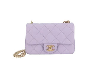CHANEL MINI SWEETHEART RECTANGLE FLAP BAG (P9TExxxx) LIGHT PURPLE CAVIAR GOLD HARDWARE WITH DUST COVER AND BOX