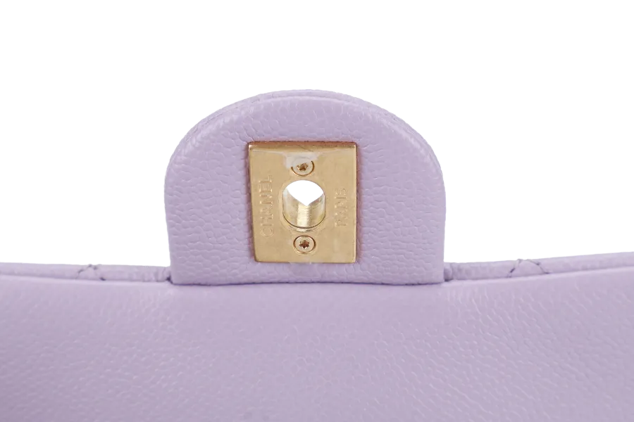 CHANEL MINI SWEETHEART RECTANGLE FLAP BAG (P9TExxxx) LIGHT PURPLE CAVIAR GOLD HARDWARE WITH DUST COVER AND BOX