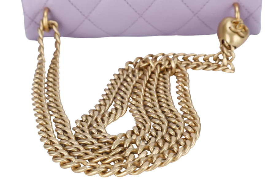 CHANEL MINI SWEETHEART RECTANGLE FLAP BAG (P9TExxxx) LIGHT PURPLE CAVIAR GOLD HARDWARE WITH DUST COVER AND BOX