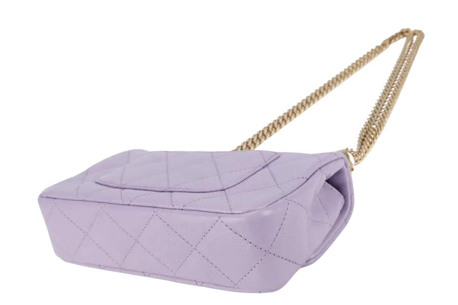 CHANEL MINI SWEETHEART RECTANGLE FLAP BAG (P9TExxxx) LIGHT PURPLE CAVIAR GOLD HARDWARE WITH DUST COVER AND BOX