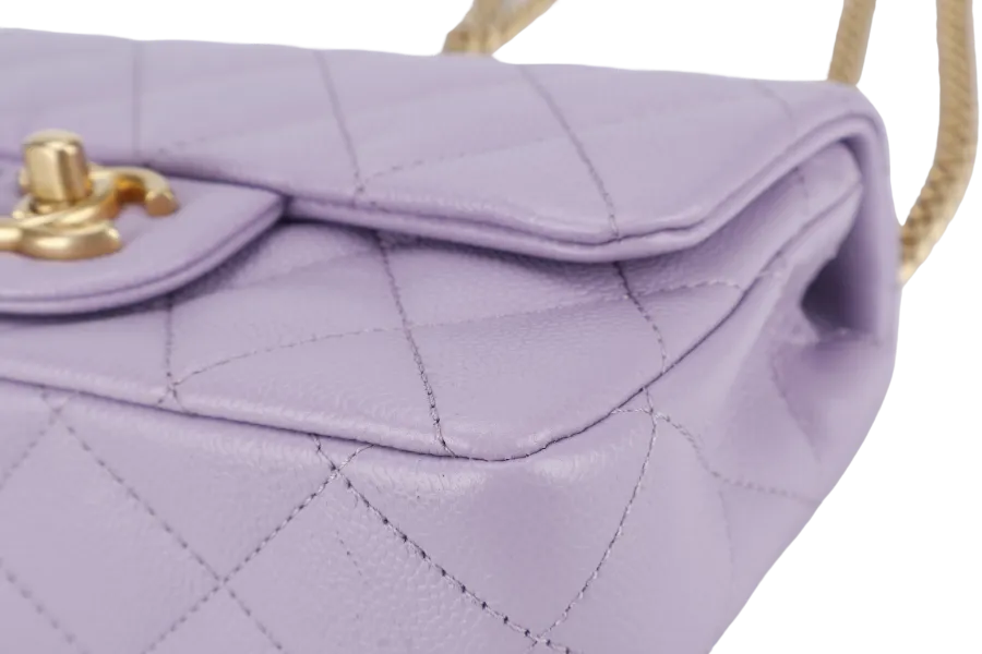 CHANEL MINI SWEETHEART RECTANGLE FLAP BAG (P9TExxxx) LIGHT PURPLE CAVIAR GOLD HARDWARE WITH DUST COVER AND BOX