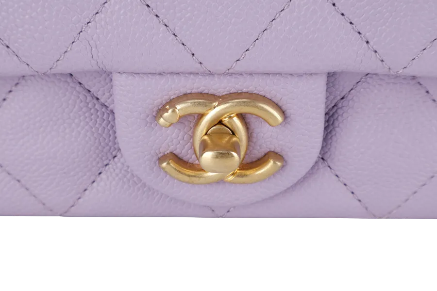 CHANEL MINI SWEETHEART RECTANGLE FLAP BAG (P9TExxxx) LIGHT PURPLE CAVIAR GOLD HARDWARE WITH DUST COVER AND BOX