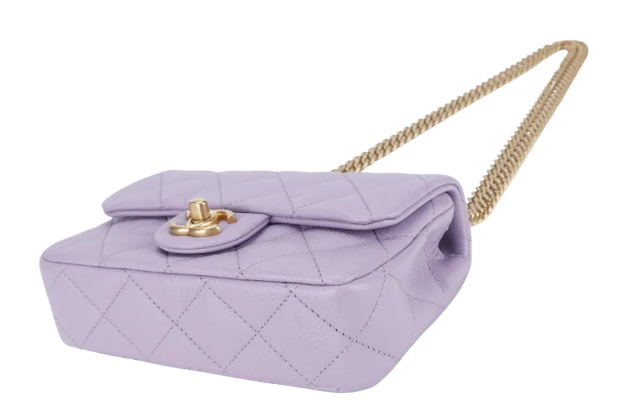CHANEL MINI SWEETHEART RECTANGLE FLAP BAG (P9TExxxx) LIGHT PURPLE CAVIAR GOLD HARDWARE WITH DUST COVER AND BOX