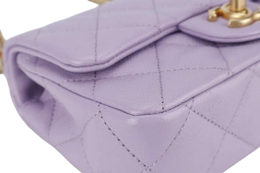 CHANEL MINI SWEETHEART RECTANGLE FLAP BAG (P9TExxxx) LIGHT PURPLE CAVIAR GOLD HARDWARE WITH DUST COVER AND BOX