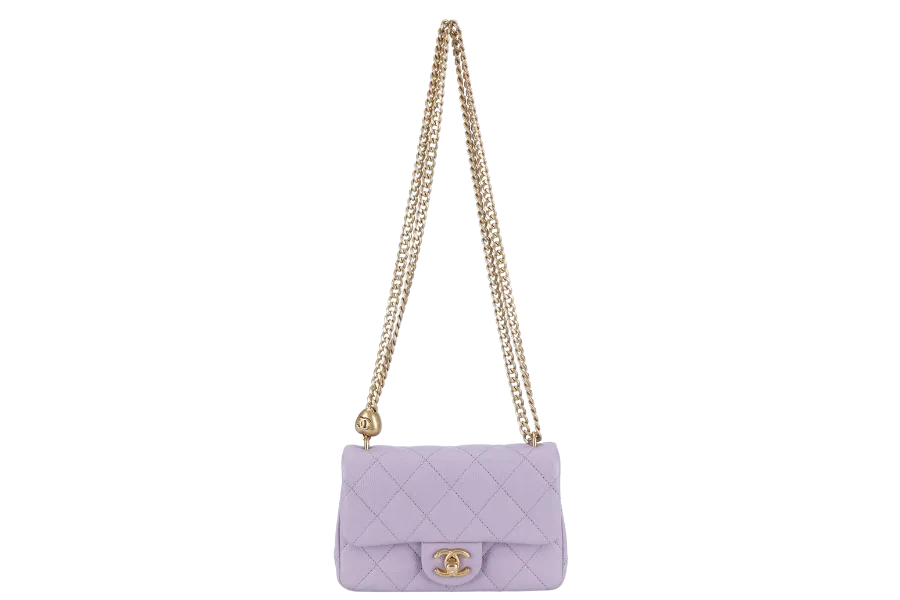 CHANEL MINI SWEETHEART RECTANGLE FLAP BAG (P9TExxxx) LIGHT PURPLE CAVIAR GOLD HARDWARE WITH DUST COVER AND BOX