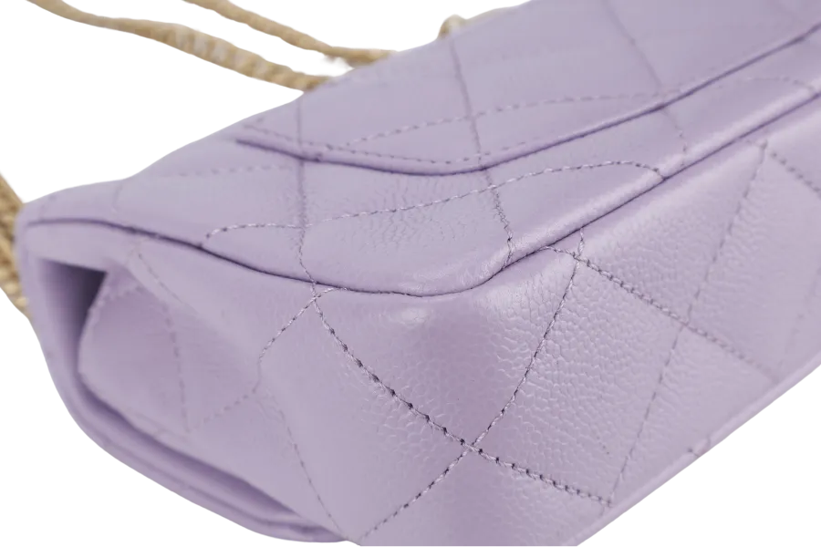 CHANEL MINI SWEETHEART RECTANGLE FLAP BAG (P9TExxxx) LIGHT PURPLE CAVIAR GOLD HARDWARE WITH DUST COVER AND BOX