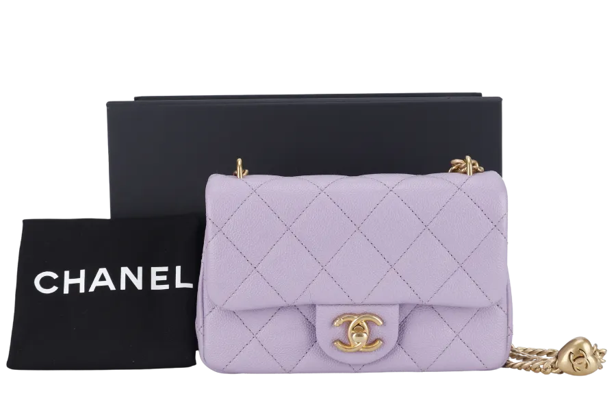 CHANEL MINI SWEETHEART RECTANGLE FLAP BAG (P9TExxxx) LIGHT PURPLE CAVIAR GOLD HARDWARE WITH DUST COVER AND BOX