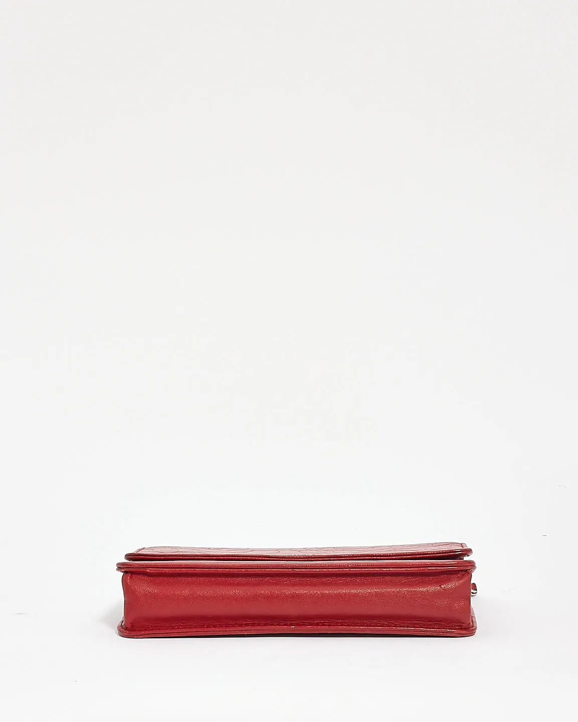 Chanel Red Leather Camellia Embossed Wallet On Chain